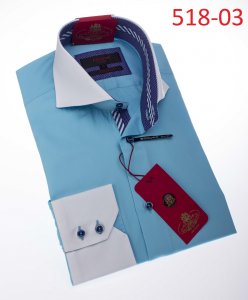 Axxess Aqua Blue 100% Cotton Modern Fit Dress Shirt 518-03.