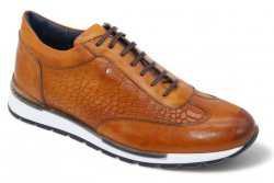 Duca Di Matiste "Varsi" Cognac Genuine Italian Calf Leather Crocodile Print Sneakers.