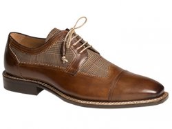 Mezlan "Uffizi" 5867 Brown / Taupe Genuine Glen-Plaid Suede & Burnished Calfskin Oxford Shoes