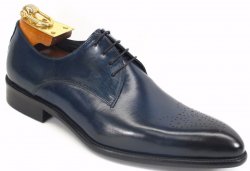 Carrucci Navy Genuine Calf Skin Leather Perforated Oxford Shoes KS479-04.