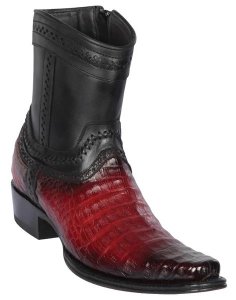 Los Altos Faded Burgundy Genuine Caiman Belly European Square Toe Low Shaftt Cowboy Boots 76B8243