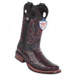 Wild West Black Cherry Genuine Full Quill Ostrich Square Toe Cowboy Boots 28190318