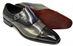 Giorgio Venturi Black / Grey / Navy Calfskin Leather Cap Toe Monk Strap Shoes 6771