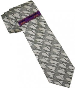 Earvin Magic Johnson Signature Beige With Black Self Design 100% Woven Silk Necktie