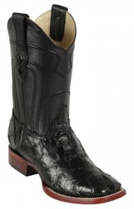 Los Altos Black Genuine Pirarucu Wide Square Toe Cowboy Boots 4822R1005