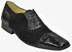 David X "Guido" Black Genuine Crocodile / Suede Shoes