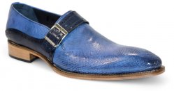 Duca Di Matiste "Sezze" Powder Blue/Navy Genuine Italian Calf Leather Snake Print Monk Strap Dress Shoes.