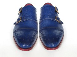 Blue Genuine Ostrich Double Monkstraps Shoes