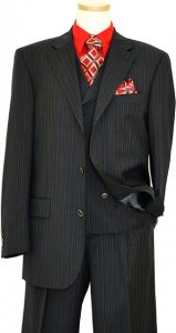 Extrema Charcoal Grey With Red / Silver Grey Pinstripes Super 140's Wool Vested Suit 789-3858/4