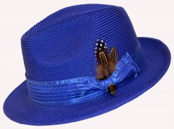 Bruno Capelo Royal Blue Fedora Braided Straw Hat BC-616