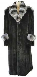 Winter Fur Black / White Genuine Mink Trench Coat With Real Chinchilla Collar M59F01BKC.