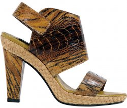 Mauri Ladies "Unexpected" 7618 Black / Gold / Bengal Tiger Design Genuine Ostrich Leg Sandals
