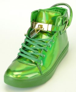 Encore By Fiesso Green Patent Leather High Top Sneakers With Lock / Key FI2247.