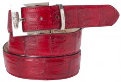 Mauri "100/35" Red Burnished Genuine Baby Crocodile Hand-Painted Belt