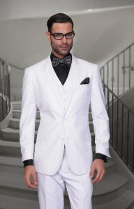 Statement Solid White Super 150's Wool Vested Slim Fit Suit STZV-100
