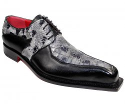 Fennix Italy "Theo" Black / Grey Genuine Alligator / Calf-Skin Leather Shoes.