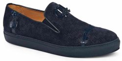 Mauri ''8581'' Wonder Blue Genuine Baby Crocodile / Suede Embossed Sneakers.
