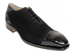 Fennix Italy "James" Black Genuine Alligator / Suede Oxford Shoes.