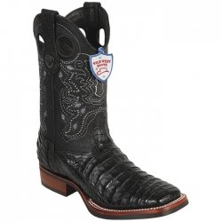 Wild West Black Genuine Caiman Belly Wide Square Toe Cowboy Boots 28258205