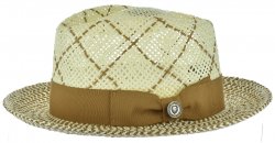Bruno Capelo Cream / Cognac Diamond Crown Fedora Straw Hat EN-971