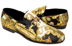 Successos White / Black / Gold Greek Design Bit Strap Canvas Loafers SH3553