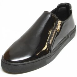 Fiesso Black Patent Leather Loafer Shoes With Zipper FI2138