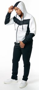 Stacy Adams Black / White Quilted Design Cotton Blend Hooded Jogger Outfit 5906