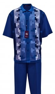 Silversilk Cobalt Blue / Navy / Light Blue Button Up Short Sleeve Knitted Outfit 2384