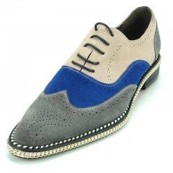 Fiesso Grey / Blue / Beige Leather Lace-Up Shoes FI7200.