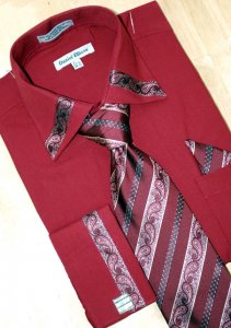 Daniel Ellissa Wine/White Paisley Design Shirt/Tie/Hanky Set DS3741P2