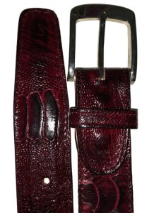 Belvedere ''2000'' Antique Scarlet Red/ Wine All-Over Genuine Ostrich Leg Belt.