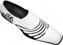 Fiesso White/Black Suede Trim & Embroidered Dragon Design Wrinkle Leather Shoes FI8136