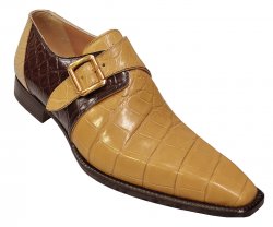 Mauri 53154 Bone / Sport Rust Genuine All-Over Alligator Loafer Shoes With Monk Straps.
