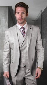 Statement "Lanzo" Heather Grey Super 180's Cashmere Wool Vested Modern Fit Suit