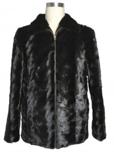 Winter Fur Black Genuine Full Skin Section Mink Jacket With Collar M69R05BK.