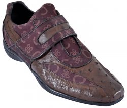 Los Altos Brown Genuine Ostrich W/Fashion Design Casual Shoes With Velcro Strap ZC084907
