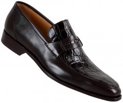 Mauri "4322" Dark Brown Genuine Calf / Flanks Crocodile Loafer Shoes