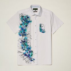 Inserch White / Multi Color Paint Design Button Up Cotton Shirt SS004