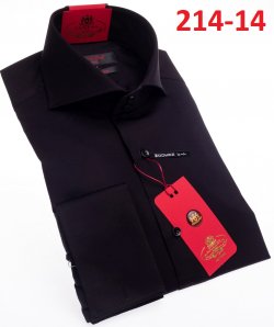 Axxess Black Cotton Modern Fit Dress Shirt With Button Cuff 214-14.