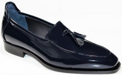 Duca Di Matiste "Fano" Navy Blue Genuine Italian Patent Leather Tassel Loafer Shoes.