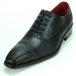 Fiesso Black Genuine Leather Lace-up Cap Toe Perforated Shoes FI8713.