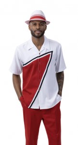 Montique Red / White / Black Abstract Design Short Sleeve Outfit 2020