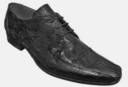Mauri M757 Black All-Over Genuine Crocodile Lace-up Shoes.