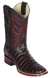 Los Altos Black Cherry Genuine Caiman Belly Leather Wide Square Toe Cowboy Boots 822A8218