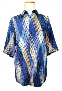 Bassiri Sapphire Blue/Beige/Tan Micro Fiber Short Sleeves Shirt #46461