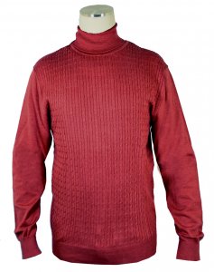Bagazio Burgundy Cotton Blend Cable Knit Turtleneck Sweater VT046