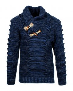 LCR Navy / Blue Shawl Collar Pull-Over Modern Fit Wool Blend Sweater 5575