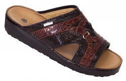 Mauri "1846" Golden Camel Genuine Flanks Crocodile / Patent Leather Perforated Platform Sandals