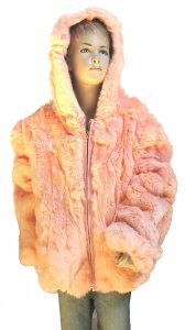 Winter Fur Kid's Pink Rex Rabbit Jacket With Hood K08R02PK.