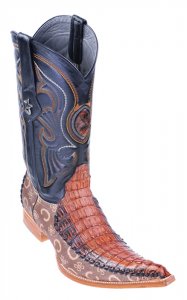 Los Altos Black Cognac Genuine Crocodile 6X Pointed Toe Cowboy Boots 96T0158